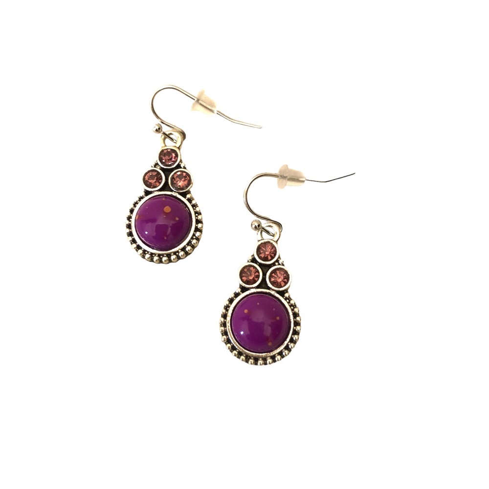 Yaomiao Crystal Dangle Cubic Zirconia Circular Earrings Women's Silver/Purple